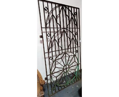 Large wrought iron Gothic style garden gate, height 205cm x width 114cm.