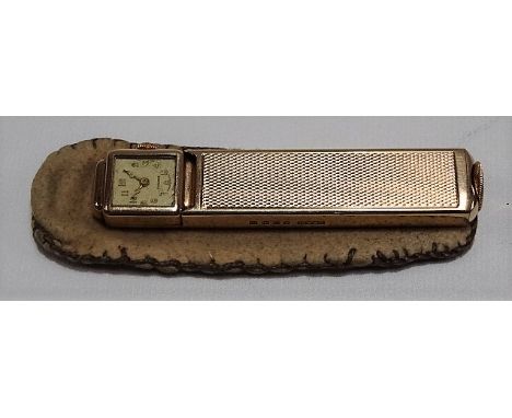 1930's 18ct gold cigar punch and timepiece by Sampson Mordan &amp; Co, London 1937 with engine turned decoration, length 7cm,