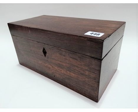 19th Century rosewood rectangular tea caddy, hinged to reveal two compartments and a replacement glass mixing bowl, width 30c