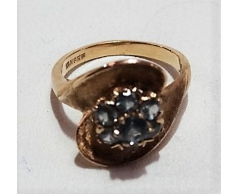 14ct gold pale blue stone cluster ring, stamped 14k R &amp; F, 5.3g approx