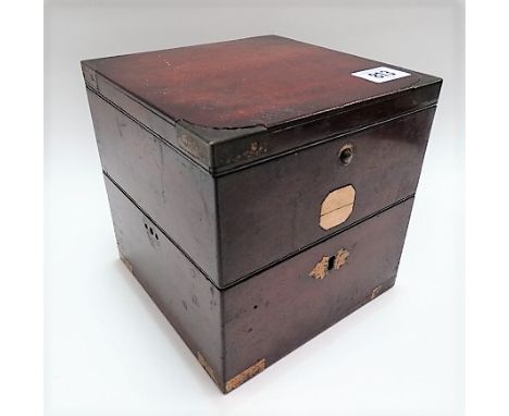 19th Century mahogany brass bound marine chronometer case with label for Black &amp; Murray, 61 Hastings Street, Calcutta, wi