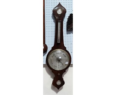 19th Century rosewood veneered banjo barometer with 24cm silvered engraved dial, height 103cm
