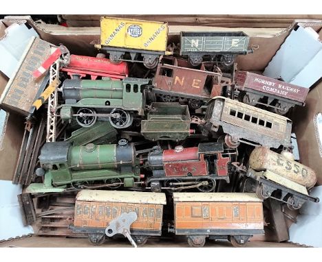 Collection of early 20th Century litho printed tin plate model railway tender and locomotives by Hornby Meccano Ltd, some wit