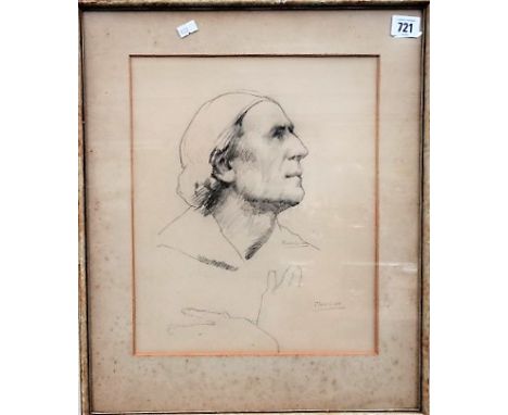 FLORA LION Charcoal sketch of a gentleman Signed twice in pencil 33cm x 28cm