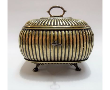 19th Century Continental silver gilt Austria Hungarian tea caddy, of oblong fluted form, the hinged lid revealing a gilt inte
