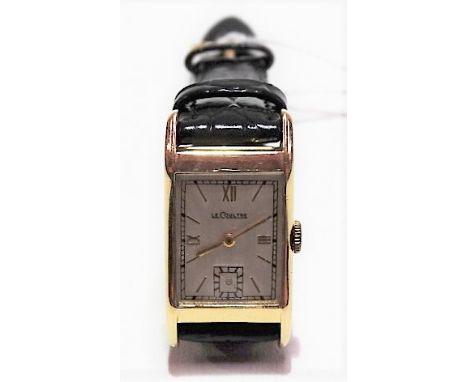 14ct gold Le Coultre rectangular gentlemen's manual wind wristwatch, the 21mm silvered dial with Arabic and baton markers and