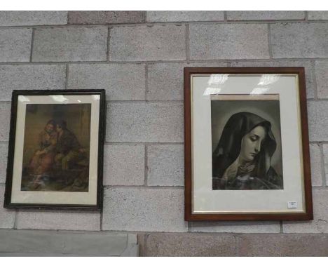 A religious Devotional Print and Tapestry and a lithographic Print