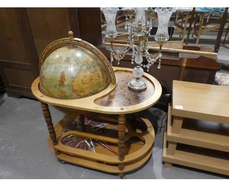 A Globe Cocktail Cabinet and a glass 4 branch Table Lamp