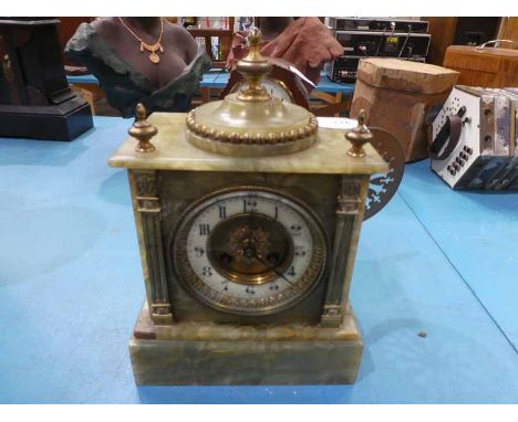 A green onyx/gilt French Mantle Clock