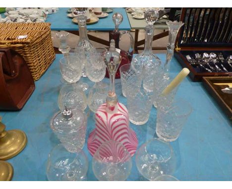 Twenty-nine items of Glass inc Ruby Claret Flask, Lead Crystal, Nailsea Strawberry and Cream Bell 