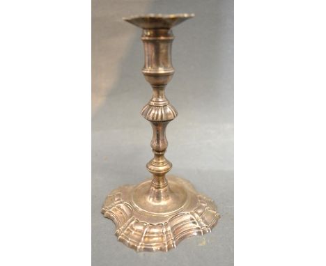 A George II Silver Taper Stick with removable sconce a knopped stem upon shaped base, London 1754, 11.5 cms tall 