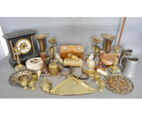 A 19th Century Walnut Dome Shaped Tea Caddy together with a collection of metal wares and other items 