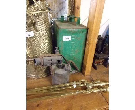 VINTAGE PRATTS PETROL CAN AND BRASS BLOW LAMP