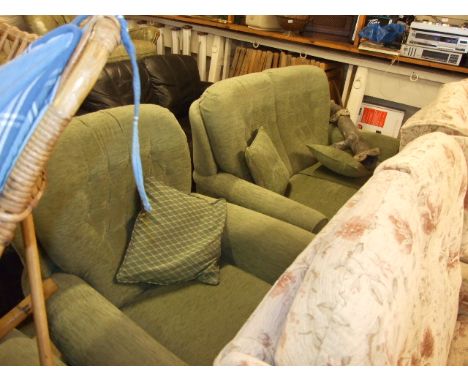 GREEN 2 SEATER SOFA AND 2 ARMCHAIRS 