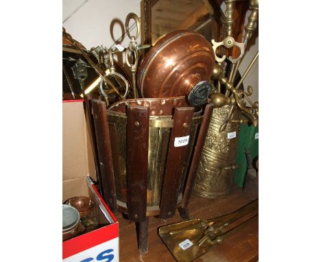 WASTE BIN, COAL SCUTTLE, FIRE TOOLS ETC