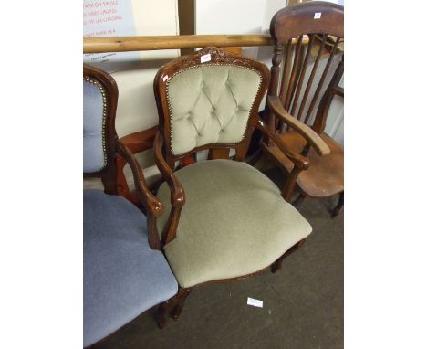 GREEN BUTTON BACK ARMCHAIR 