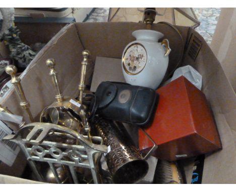 BRASSWARE, PAPERWEIGHT, CHOKIN LAMP BASE, CUTLERY AND CAMERA