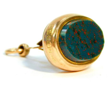 A 9ct gold and bloodstone Masonic fob seal, with set square and compass pendant mount, initialled G, 6.1g.