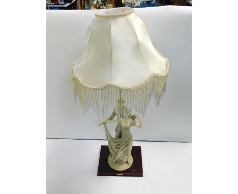 A Juliana Collection figural table lamp, modelled as a pair of dancers, raised on a rectangular wooden base with a fluted and