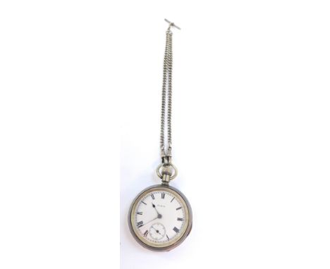 A George V Elgin silver cased gentleman's pocket watch, open face, keyless wind ,circular enamel dial bearing Roman numerals,
