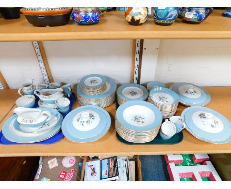 A Royal Doulton porcelain dinner and coffee service, decorated in the Rose Elegans pattern, comprising pair of oval meat plat