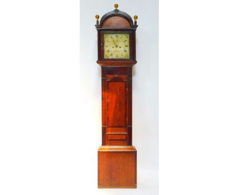 Jonathan Hall of Sleaford. A Georgian oak and mahogany crossbanded longcase clock, rectangular painted dial decorated with sh