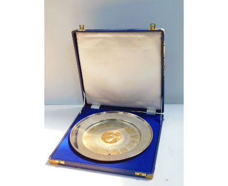 A silver plate to commemorate the 25th Anniversary of The Coronation of Her Majesty Queen Elizabeth II 1978, decorated centra