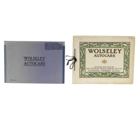 Two Wolseley Autocars sales catalogues,comprising 1913 First Edition, embossed cord tied cream card covers, 60 numbered pages