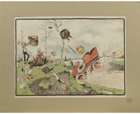 'Arrival at the Conclusion', after Louis Baillue, dated 1904,lithographic print on paper, 43 x 59cm, laid on linen, matted fo