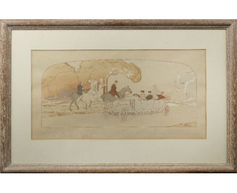 'Renault 1911', a pochoir hand-coloured lithographic print after Gamy,printed by Mabileau of Paris, on paper, 30 x 60cm, moun