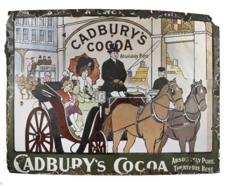 A Rare late Victorian Cadbury's Cocoa 'Absolutely Pure' enamel sign,by Falkirk Iron Co Falkirk, in full colour enamel, depict