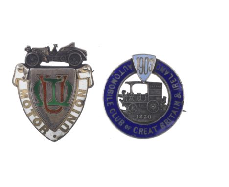 A Motor Union enamel and silver lapel badge, hallmarked Birmingham, 1903enamelled in green, white and red, 3.2cm high, (small