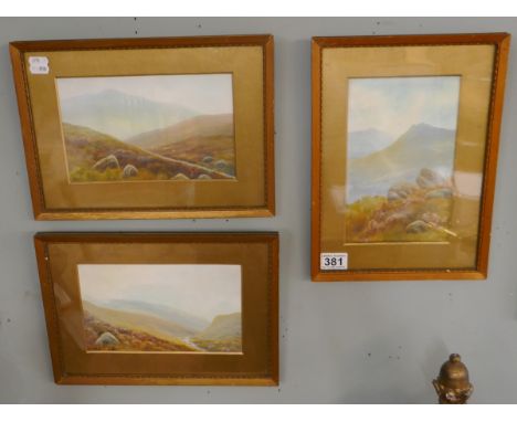 3 watercolours of Dartmoor by R G Lugg 