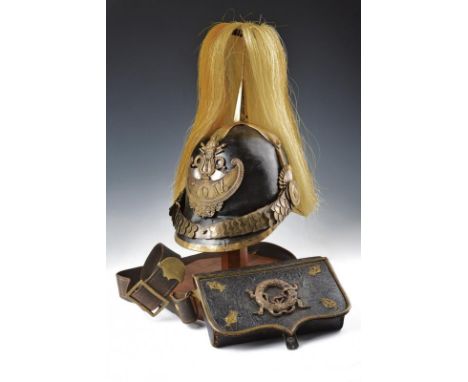 dating: about 1860 provenance: Papal States, Boiled leather skull, brass front badge depicting a shell-guard marked 'PIO IX' 
