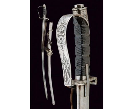 dating: Second half of the 19th Century provenance: Italy, Curved blade with typical fuller doubling at the weak, engraved wi