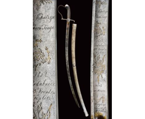 dating: circa 1800 provenance: Austria, Curved, single-and-false-edged blade, with wide fuller at the center, engraved and gi