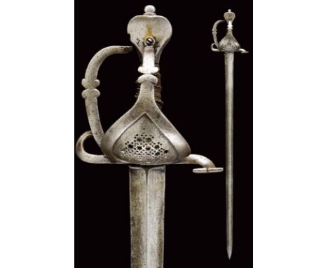 dating: 17th Century provenance: Sweden, Medium-width, double-edged blade strongly ribbed at the center, short tang. Iron hil