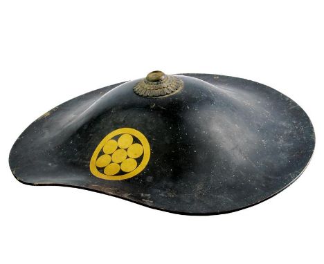 dating: Period (1603-1867) provenance: Japan, Light kanshitsu structure, black-lacquered on the surface. Metal hachimanza at 