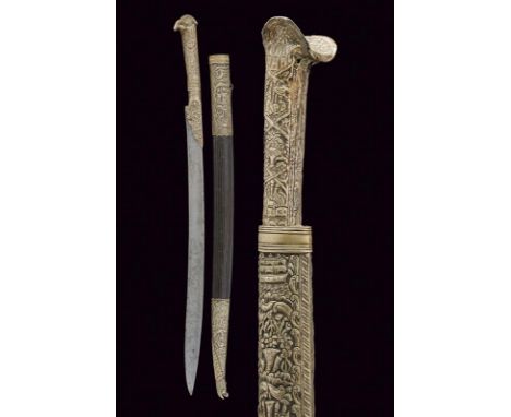 dating: Early 19th Century provenance: Turkey, Slightly curved blade with marks, held at the base by a silver ring-nut (small