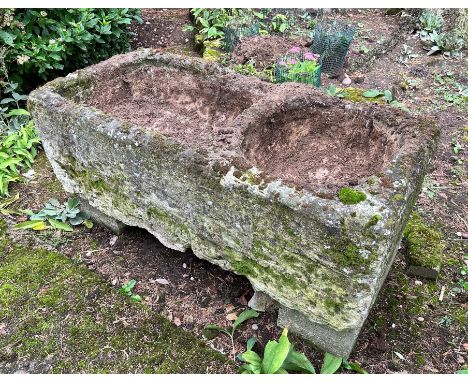 A large stone double trough. Hx41cm Wx123cm Dx62cm.*Please contact our office (01709 700005) before bidding on this lot as th