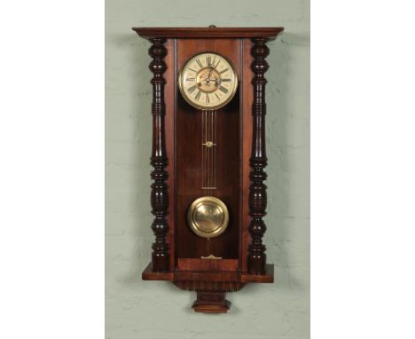 Friedrich Mauthe Schwenningen (FMS) early 20th century Vienna wall clock featuring roman numeral dial.  