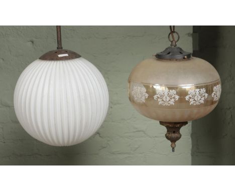 Two vintage glass light fittings, to include opaque folded and etched decorated examples.  