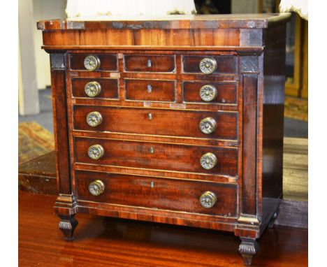 A 19th century apprentice scotch mahogany chest, with six small drawers above three long drawers, 46cm high x 45cm wide x 25c