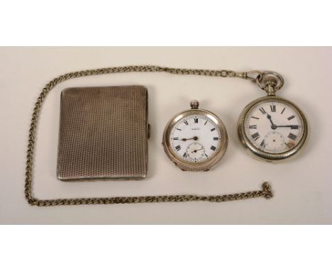 A silver pocket watch by JG Graves, Sheffield, the white face with Roman numerals and subsidiary seconds dial, together with 