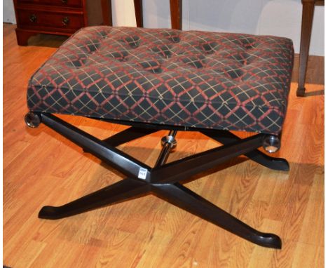 A modern salon stool, with upholstered top above X-frame supports, 52cm high x 76.5cm wide