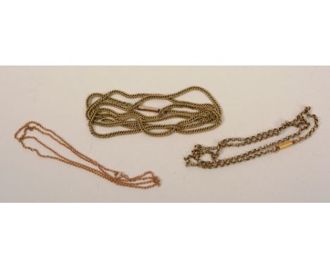 A 9ct gold twist link chain, 19.5cm long, 4.5g, together with another 9ct gold fine chain, 21.5cm long, 2.1g, and a yellow me