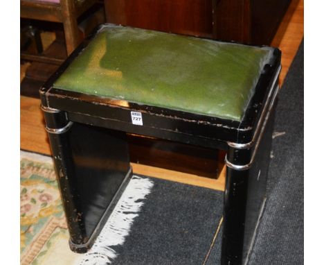 An Art Deco ebonised piano stool, with chrome mounts, 48cm high x 49cm wide