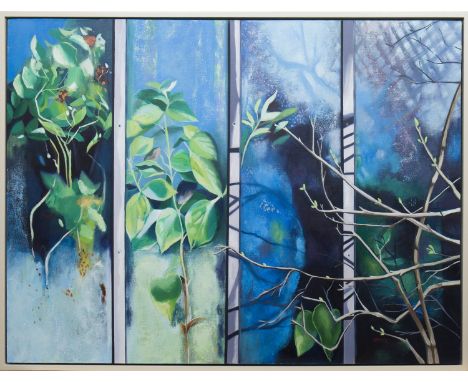 * LESLEY BANKS,PALM HOUSE QUARTEToil on canvas, signed, dated verso 201476cm x 102cmFramedNote: Titled on Compass Gallery lab