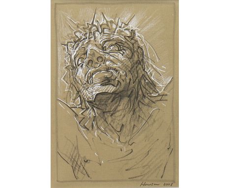 * PETER HOWSON OBE, CROWN OF THORNS charcoal heightened with white on paper, signed and dated 2005 22cm x 15cm Mounted, frame