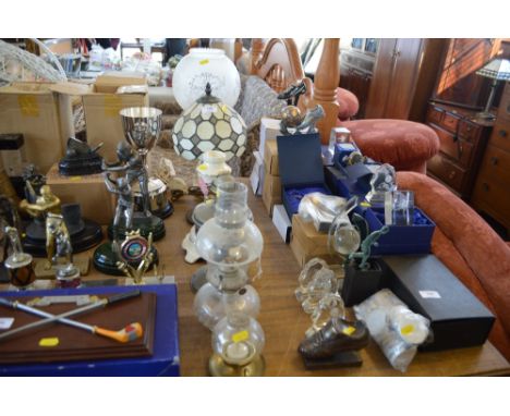 A Tiffany style lamp and shade together with various other lamps